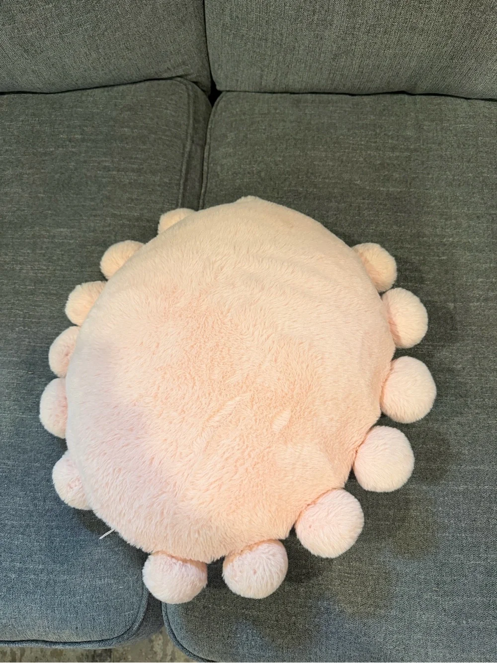 Target Plush Round Kids Pillow in Light Pink with Pom-Pom Trim